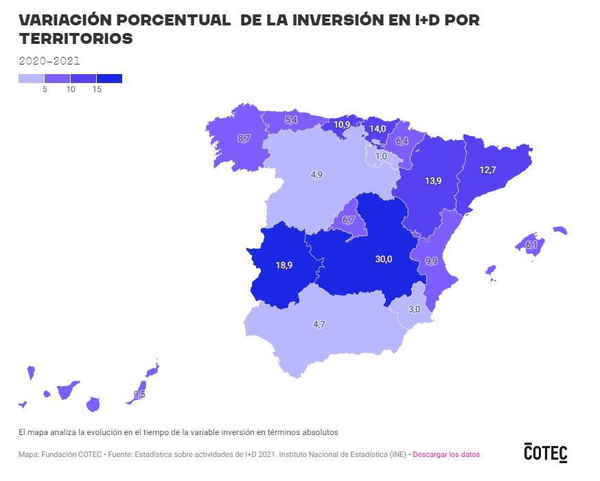 Mapa de la Inversión I+D por territorios en España